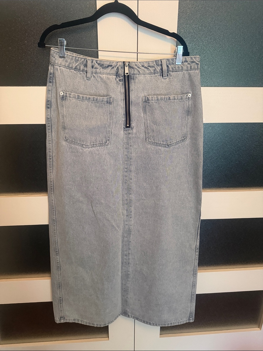 Joelle Collection Denim Midi Skirt with Front Zipper
